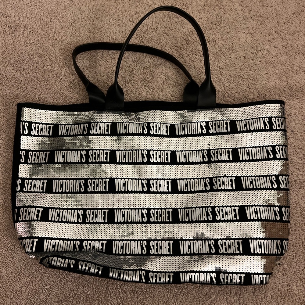 Silver & Black Victoria’s Secret Tote Bag